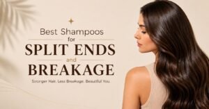 A woman with healthy, well-maintained hair demonstrating the best hair care for split ends.